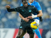 Alessandro Buongiorno of SSC Napoli and Boulaye Dia of SS Lazio compete for the ball during the serie Serie A Enilive match between SSC Napo...