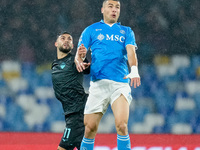 Alessandro Buongiorno of SSC Napoli and Taty Castellanos of SS Lazio compete for the ball during the serie Serie A Enilive match between SSC...