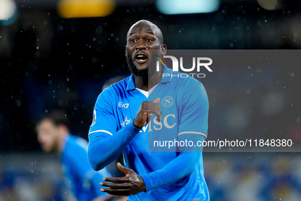 Romelu Lukaku of SSC Napoli reacts during the serie Serie A Enilive match between SSC Napoli and SS Lazio at Stadio Diego Armando Maradona o...