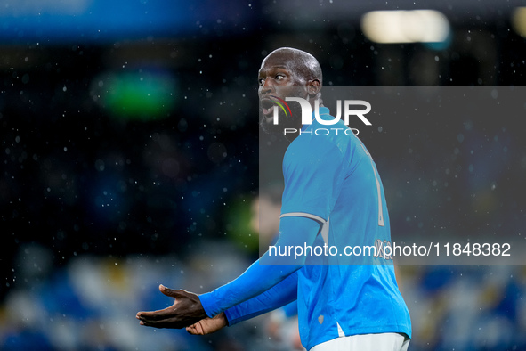 Romelu Lukaku of SSC Napoli reacts during the serie Serie A Enilive match between SSC Napoli and SS Lazio at Stadio Diego Armando Maradona o...