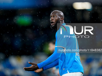 Romelu Lukaku of SSC Napoli reacts during the serie Serie A Enilive match between SSC Napoli and SS Lazio at Stadio Diego Armando Maradona o...