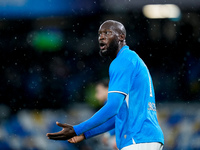 Romelu Lukaku of SSC Napoli reacts during the serie Serie A Enilive match between SSC Napoli and SS Lazio at Stadio Diego Armando Maradona o...