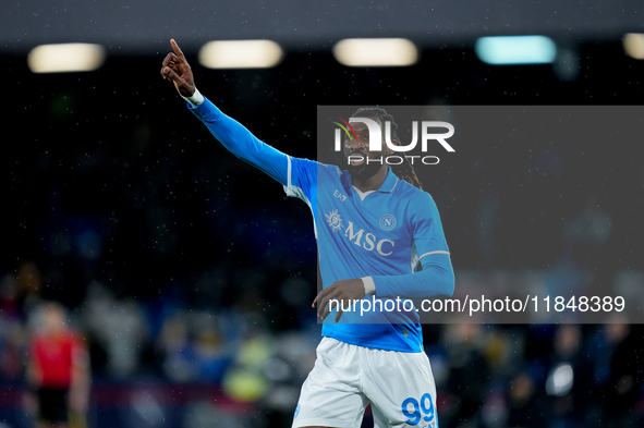 Andre-Frank Zambo Anguissa of SSC Napoli gestures during the serie Serie A Enilive match between SSC Napoli and SS Lazio at Stadio Diego Arm...