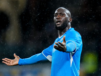 Romelu Lukaku of SSC Napoli reacts during the serie Serie A Enilive match between SSC Napoli and SS Lazio at Stadio Diego Armando Maradona o...