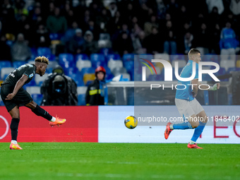 Fisayo Dele-Bashiru of SS Lazio hits the crossbar during the serie Serie A Enilive match between SSC Napoli and SS Lazio at Stadio Diego Arm...