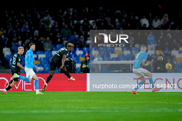 Fisayo Dele-Bashiru of SS Lazio hits the crossbar during the serie Serie A Enilive match between SSC Napoli and SS Lazio at Stadio Diego Arm...