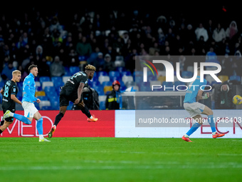 Fisayo Dele-Bashiru of SS Lazio hits the crossbar during the serie Serie A Enilive match between SSC Napoli and SS Lazio at Stadio Diego Arm...