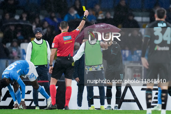 Taty Castellanos of SS Lazio gets a yellow card during the serie Serie A Enilive match between SSC Napoli and SS Lazio at Stadio Diego Arman...