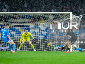 Gustav Isaksen of SS Lazio scores first goal during the serie Serie A Enilive match between SSC Napoli and SS Lazio at Stadio Diego Armando...