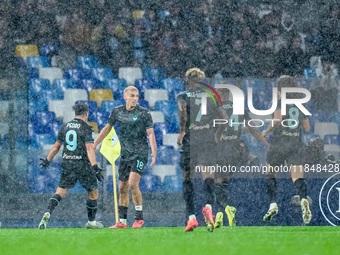 Gustav Isaksen of SS Lazio celebrates after scoring first goal during the serie Serie A Enilive match between SSC Napoli and SS Lazio at Sta...