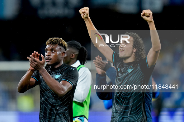 Matteo Guendouzi of SS Lazio and Fisayo Dele-Bashiru of SS Lazio celebrate the victory ng the serie Serie A Enilive match between SSC Napoli...