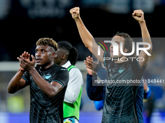 Matteo Guendouzi of SS Lazio and Fisayo Dele-Bashiru of SS Lazio celebrate the victory ng the serie Serie A Enilive match between SSC Napoli...