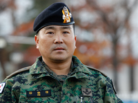 Colonel Kim Hyun-tae, Commander of the 707th Special Mission Group, holds a press conference in front of the Defense Convention Center in Yo...