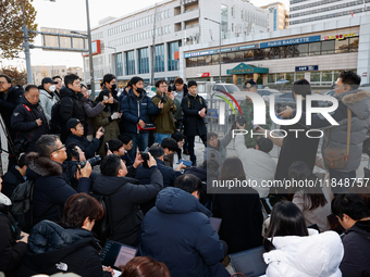 Colonel Kim Hyun-tae, Commander of the 707th Special Mission Group, holds a press conference in front of the Defense Convention Center in Yo...