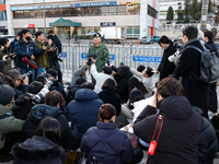 Colonel Kim Hyun-tae, Commander of the 707th Special Mission Group, holds a press conference in front of the Defense Convention Center in Yo...