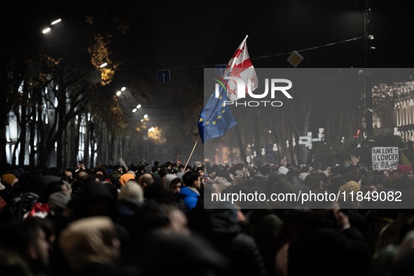 Anti-government protesters rally for an eleventh consecutive day of mass demonstrations against the government's postponement of European Un...