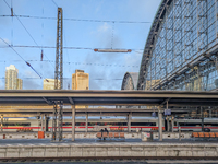 An ICE (Intercity-Express) train stands on the platform at Frankfurt am Main Central Station in Hesse, Germany, on January 1, 2024, at 9:00...