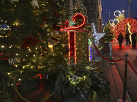 Christmas decorations and lights adorn the streets of Kharkiv, Ukraine, on December 7, 2024. (