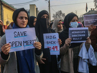 Bachelor of Medicine and Bachelor of Surgery (MBBS) students and doctors hold placards during a protest against excessive reservation in com...