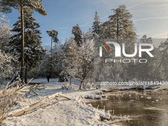 People enjoy a cold winter day at Lakes Osterseen in Iffeldorf, Bavaria, Germany, on January 14, 2024. Osterseen is a group of lakes in Bava...