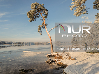 People enjoy a cold winter day at Lakes Osterseen in Iffeldorf, Bavaria, Germany, on January 14, 2024. Osterseen is a group of lakes in Bava...