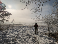 People enjoy a cold winter day at Lakes Osterseen in Iffeldorf, Bavaria, Germany, on January 14, 2024. Osterseen is a group of lakes in Bava...