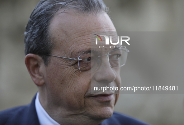 The newly elected President of SYRIZA, Mr Sokratis Famellos, speaks to the press after meeting with Cyprus' President Nikos Christodoulides...