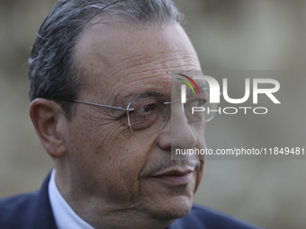 The newly elected President of SYRIZA, Mr Sokratis Famellos, speaks to the press after meeting with Cyprus' President Nikos Christodoulides...