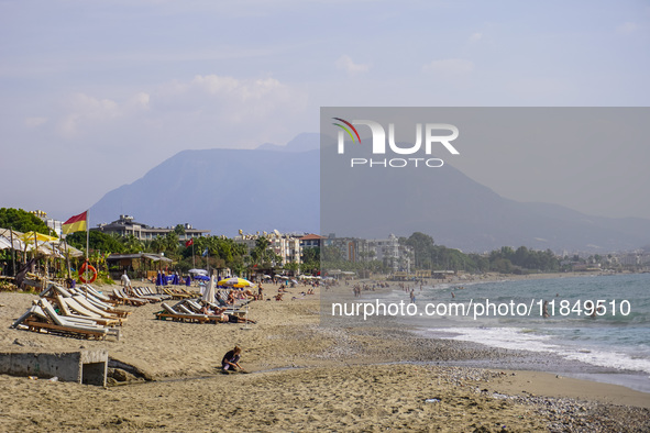 A wide sandy beach on the Mediterranean Sea is seen in Alanya, Turkey, on November 5, 2024 