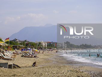 A wide sandy beach on the Mediterranean Sea is seen in Alanya, Turkey, on November 5, 2024 (