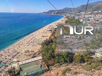 A wide sandy beach on the Mediterranean Sea is seen in Alanya, Turkey, on November 5, 2024 (