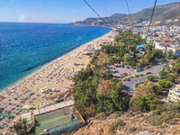 A wide sandy beach on the Mediterranean Sea is seen in Alanya, Turkey, on November 5, 2024 (