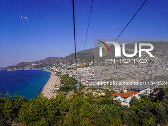 A wide sandy beach on the Mediterranean Sea is seen in Alanya, Turkey, on November 5, 2024 (