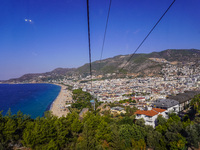 A wide sandy beach on the Mediterranean Sea is seen in Alanya, Turkey, on November 5, 2024 (