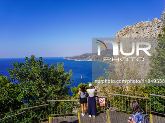 A view of the Mediterranean coast with mountains in the background is seen in Alanya, Turkey, on November 5, 2024. (