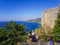 A view of the Mediterranean coast with mountains in the background is seen in Alanya, Turkey, on November 5, 2024. (