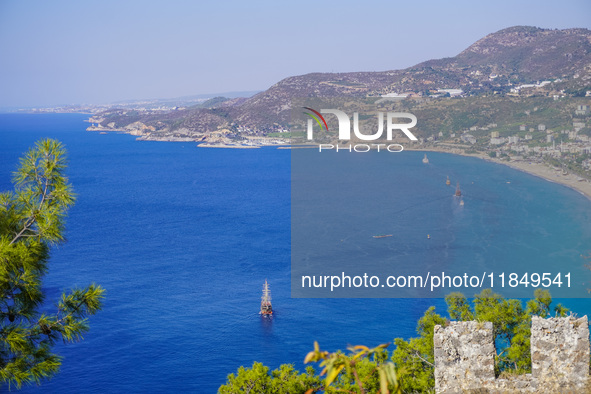 A view of the Mediterranean coast with mountains in the background is seen in Alanya, Turkey, on November 5, 2024. 