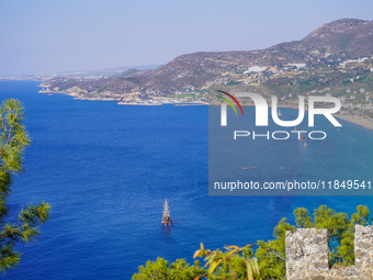 A view of the Mediterranean coast with mountains in the background is seen in Alanya, Turkey, on November 5, 2024. (