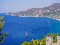 A view of the Mediterranean coast with mountains in the background is seen in Alanya, Turkey, on November 5, 2024. (