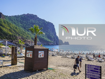 A wide sandy beach on the Mediterranean Sea is seen in Alanya, Turkey, on November 5, 2024 (