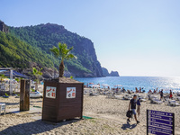 A wide sandy beach on the Mediterranean Sea is seen in Alanya, Turkey, on November 5, 2024 (