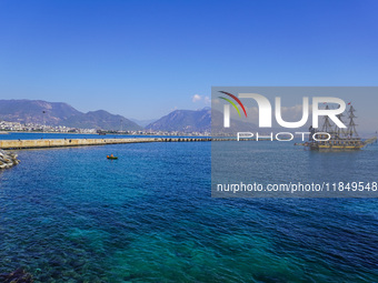 A view of the Mediterranean coast with mountains in the background is seen in Alanya, Turkey, on November 5, 2024. (