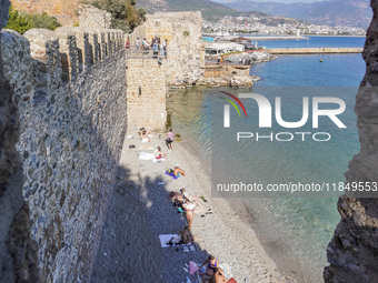 A view of the Mediterranean coast with mountains in the background is seen in Alanya, Turkey, on November 5, 2024. (