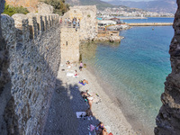 A view of the Mediterranean coast with mountains in the background is seen in Alanya, Turkey, on November 5, 2024. (