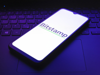 The logo of the cryptocurrency exchange Bitstamp appears on the screen of a smartphone in Reno, United States, on December 9, 2024. (