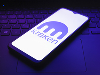 The logo of the cryptocurrency exchange Kraken appears on the screen of a smartphone in Reno, United States, on December 9, 2024. (