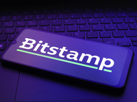 The logo of the cryptocurrency exchange Bitstamp appears on the screen of a smartphone in Reno, United States, on December 9, 2024. (