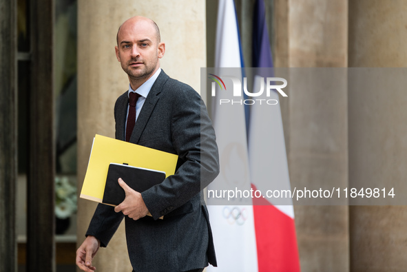 Jean-Noel Barrot, Minister of Foreign Affairs, is at the Elysee Palace for the bilateral meeting between French President Emmanuel Macron an...