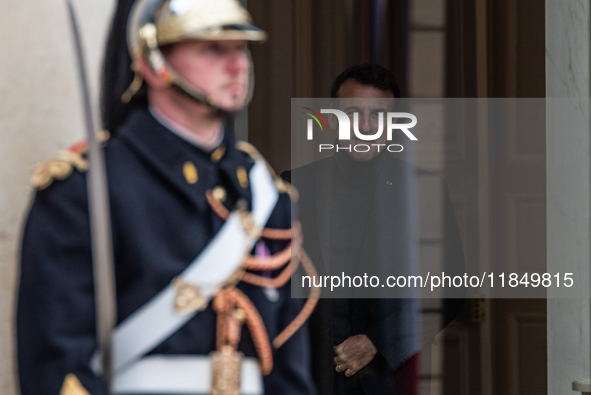 French President Emmanuel Macron receives the President of Guinea Bissau, Umaro Sissoco Embalo, at the Elysee Palace in Paris, France, on De...