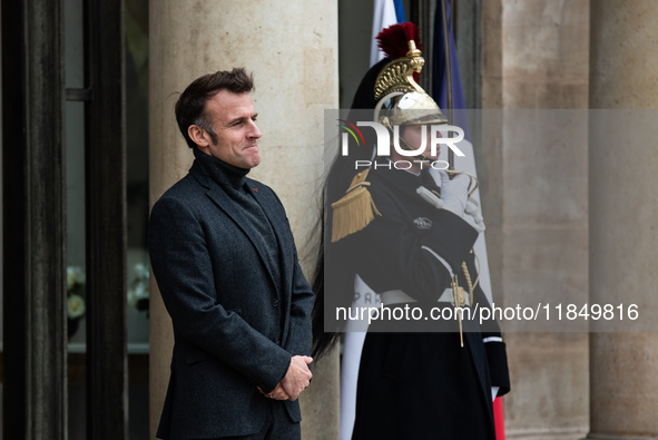 French President Emmanuel Macron receives the President of Guinea Bissau, Umaro Sissoco Embalo, at the Elysee Palace in Paris, France, on De...